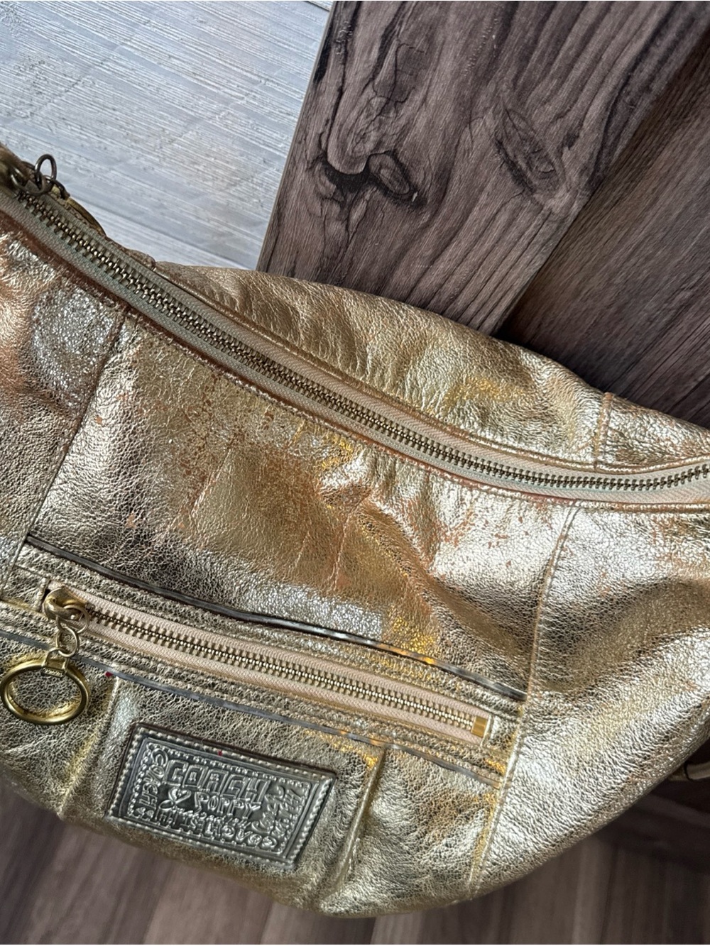 Coach Poppy 2012 Metallic Gold Shoulder Bag with Front Zip Pocket - Picture 2 of 16